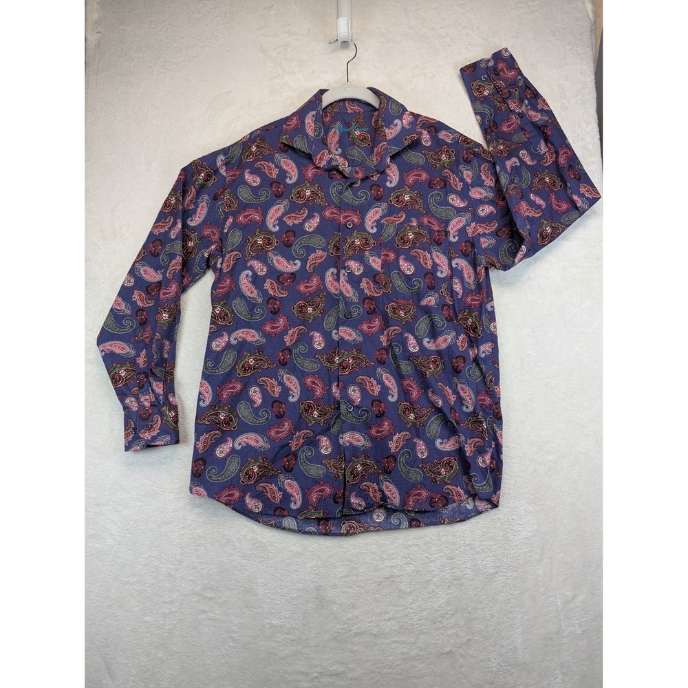 Alan Flusser Paisley Shirt Mens XL Purple Blue Colorful Long Sleeve Cotton